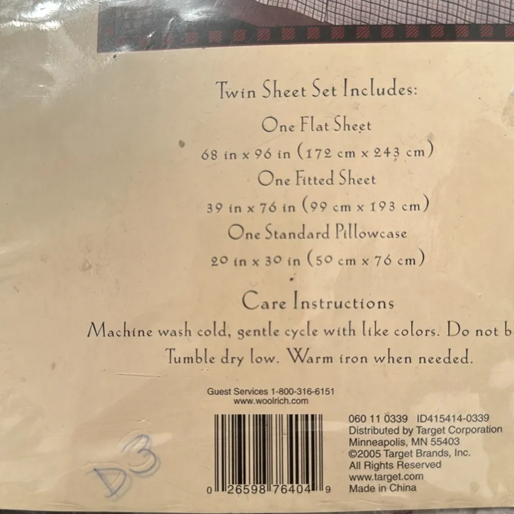 New| Woolrich Twin Size Sheet Set | Cotton Tan Red Black Plaid